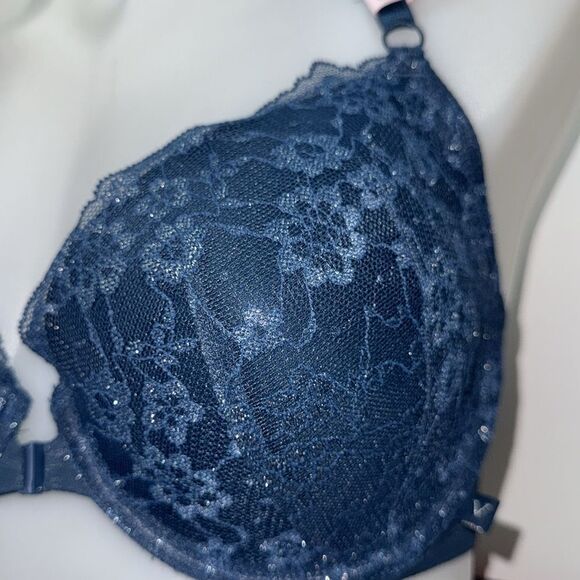 🔥Victoria's Secret Blue Lace Push-Up Bra Sz 32DDD New - Picture 3 of 5